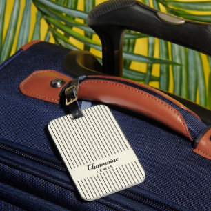 Minimalist black thin stripes personalised tan luggage tag