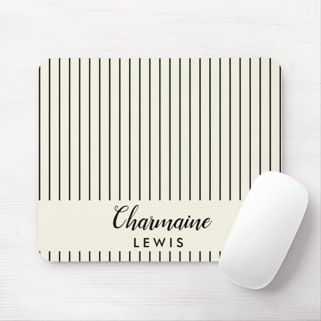 Minimalist black thin stripes personalised tan mouse pad (With Mouse)