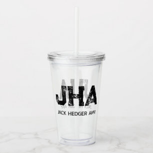 MINIMALIST BLACK THREE LETTER MONOGRAM NAME CLEAR ACRYLIC TUMBLER