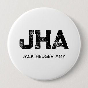 MINIMALIST BLACK THREE LETTER MONOGRAM NAME WHITE 10 CM ROUND BADGE