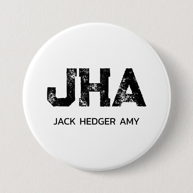 MINIMALIST BLACK THREE LETTER MONOGRAM NAME WHITE 7.5 CM ROUND BADGE (Front)