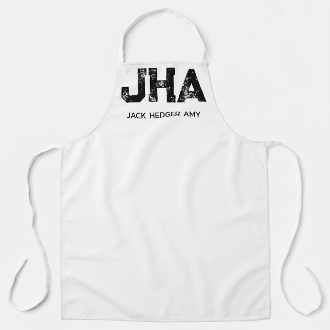 MINIMALIST BLACK THREE LETTER MONOGRAM NAME WHITE APRON (Front)