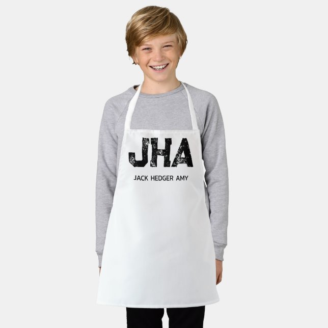 MINIMALIST BLACK THREE LETTER MONOGRAM NAME WHITE APRON (Worn)