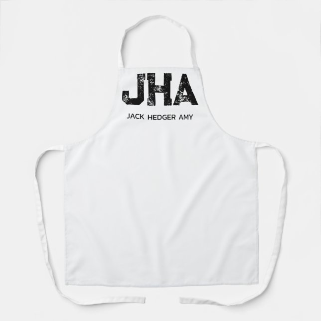 MINIMALIST BLACK THREE LETTER MONOGRAM NAME WHITE APRON (Front)