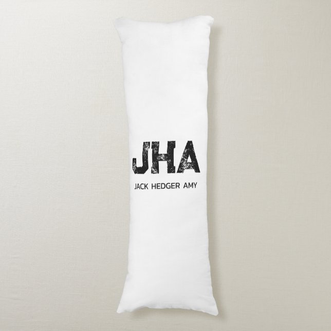 MINIMALIST BLACK THREE LETTER MONOGRAM NAME WHITE BODY CUSHION (Front Vertical)