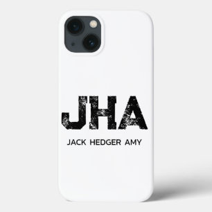 MINIMALIST BLACK THREE LETTER MONOGRAM NAME WHITE iPhone 13 CASE