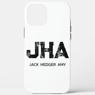 MINIMALIST BLACK THREE LETTER MONOGRAM NAME WHITE iPhone 12 PRO MAX CASE