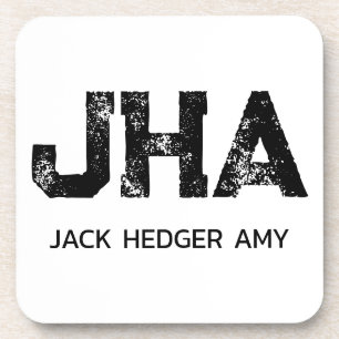 MINIMALIST BLACK THREE LETTER MONOGRAM NAME WHITE COASTER