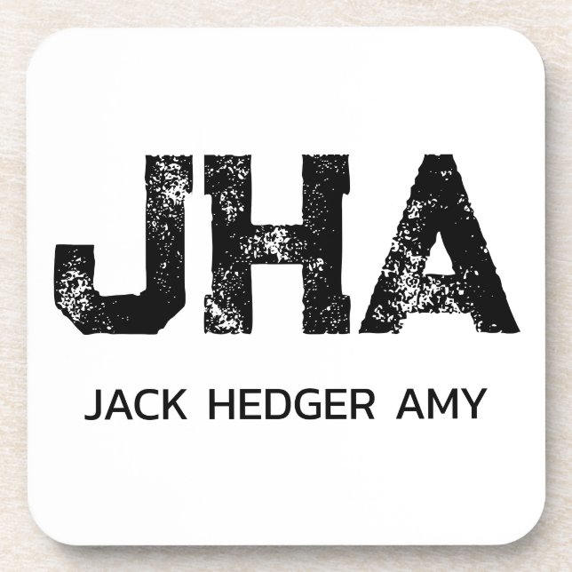 MINIMALIST BLACK THREE LETTER MONOGRAM NAME WHITE COASTER (Front)