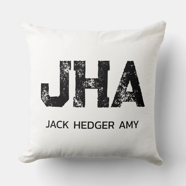 MINIMALIST BLACK THREE LETTER MONOGRAM NAME WHITE CUSHION (Front)