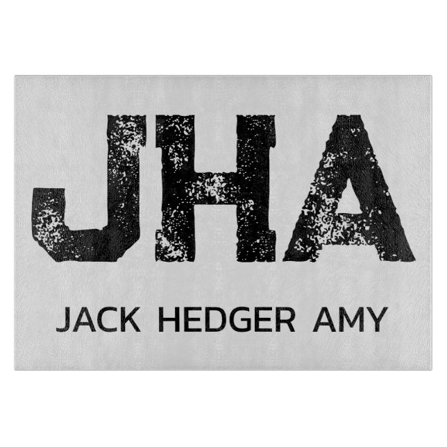 MINIMALIST BLACK THREE LETTER MONOGRAM NAME WHITE CUTTING BOARD (Front)