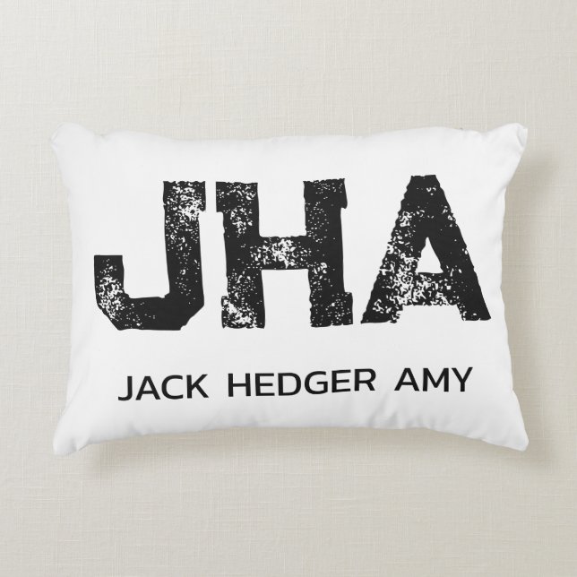 MINIMALIST BLACK THREE LETTER MONOGRAM NAME WHITE DECORATIVE CUSHION (Front)
