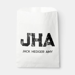 MINIMALIST BLACK THREE LETTER MONOGRAM NAME WHITE FAVOUR BAGS