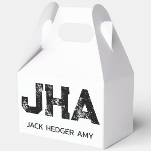 MINIMALIST BLACK THREE LETTER MONOGRAM NAME WHITE FAVOUR BOX