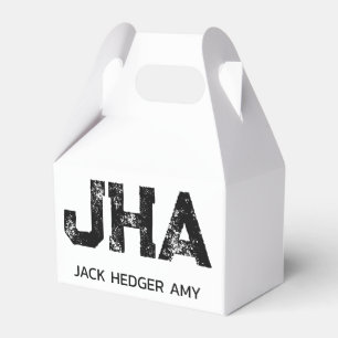 MINIMALIST BLACK THREE LETTER MONOGRAM NAME WHITE FAVOUR BOX
