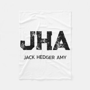 MINIMALIST BLACK THREE LETTER MONOGRAM NAME WHITE FLEECE BLANKET