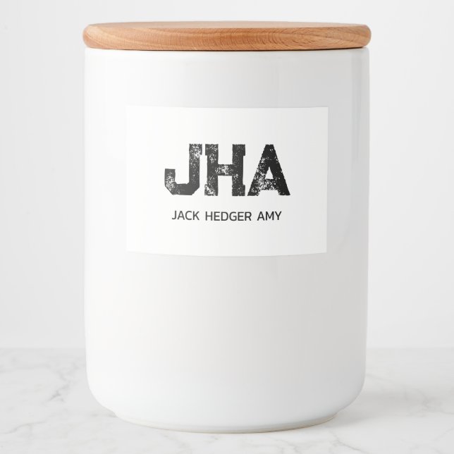 MINIMALIST BLACK THREE LETTER MONOGRAM NAME WHITE FOOD LABEL (Front)