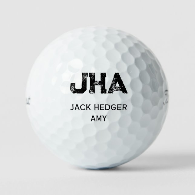 MINIMALIST BLACK THREE LETTER MONOGRAM NAME WHITE GOLF BALLS (Front)
