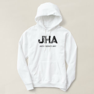 MINIMALIST BLACK THREE LETTER MONOGRAM NAME WHITE HOODIE