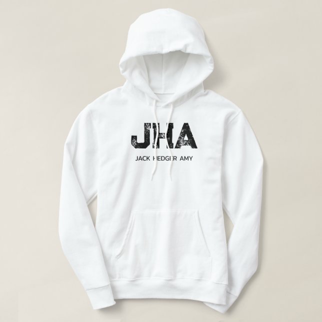 MINIMALIST BLACK THREE LETTER MONOGRAM NAME WHITE HOODIE (Design Front)