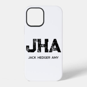 MINIMALIST BLACK THREE LETTER MONOGRAM NAME WHITE iPhone 12 CASE