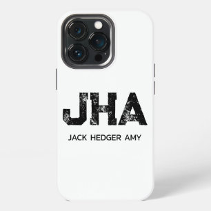 MINIMALIST BLACK THREE LETTER MONOGRAM NAME WHITE iPhone 13 PRO CASE
