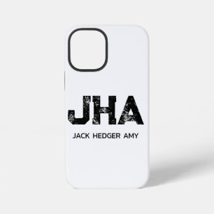 MINIMALIST BLACK THREE LETTER MONOGRAM NAME WHITE iPhone 12 MINI CASE