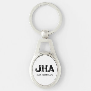 MINIMALIST BLACK THREE LETTER MONOGRAM NAME WHITE KEY RING