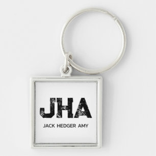 MINIMALIST BLACK THREE LETTER MONOGRAM NAME WHITE KEY RING