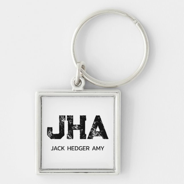 MINIMALIST BLACK THREE LETTER MONOGRAM NAME WHITE KEY RING (Front)