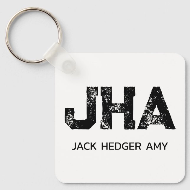 MINIMALIST BLACK THREE LETTER MONOGRAM NAME WHITE KEY RING (Front)