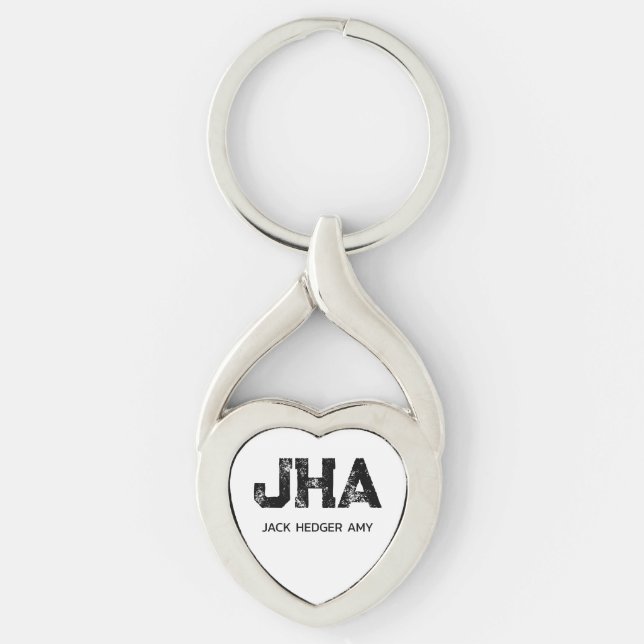 MINIMALIST BLACK THREE LETTER MONOGRAM NAME WHITE KEY RING (Front)