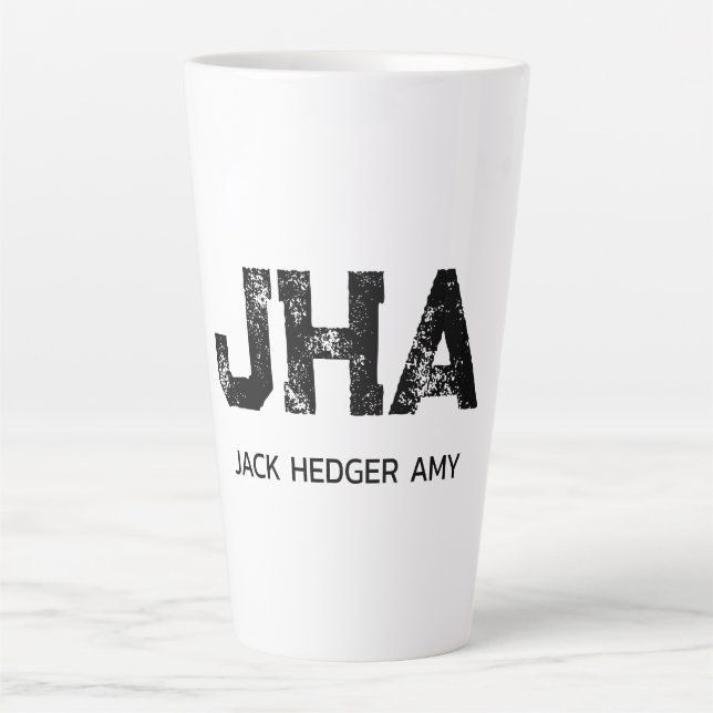 MINIMALIST BLACK THREE LETTER MONOGRAM NAME WHITE LATTE MUG (Front)