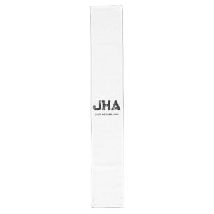 MINIMALIST BLACK THREE LETTER MONOGRAM NAME WHITE LONG TABLE RUNNER