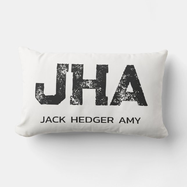 MINIMALIST BLACK THREE LETTER MONOGRAM NAME WHITE LUMBAR CUSHION (Front)
