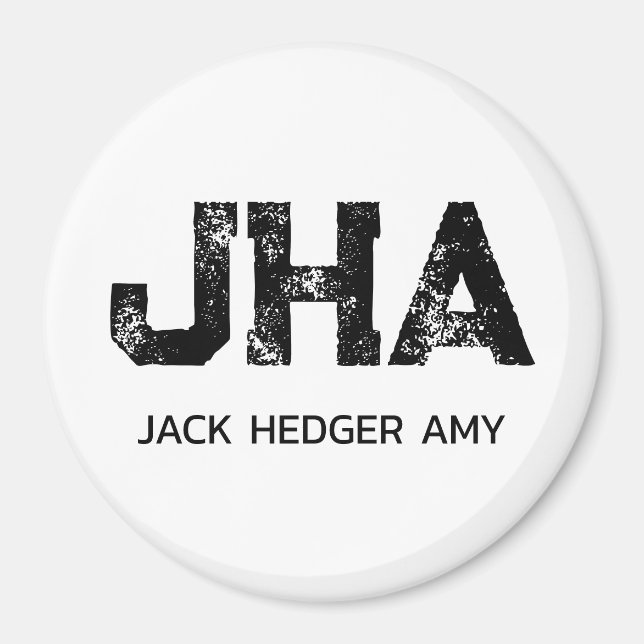 MINIMALIST BLACK THREE LETTER MONOGRAM NAME WHITE MAGNET (Front)