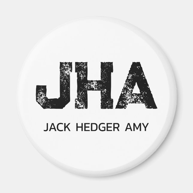 MINIMALIST BLACK THREE LETTER MONOGRAM NAME WHITE MAGNET (Front)