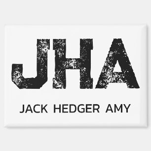 MINIMALIST BLACK THREE LETTER MONOGRAM NAME WHITE MAGNET
