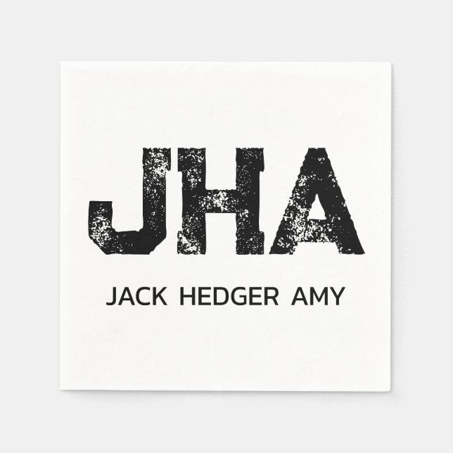 MINIMALIST BLACK THREE LETTER MONOGRAM NAME WHITE NAPKIN (Front)