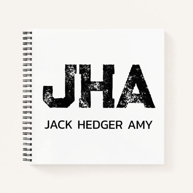 MINIMALIST BLACK THREE LETTER MONOGRAM NAME WHITE NOTEBOOK (Front)