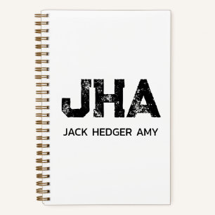 MINIMALIST BLACK THREE LETTER MONOGRAM NAME WHITE NOTEBOOK