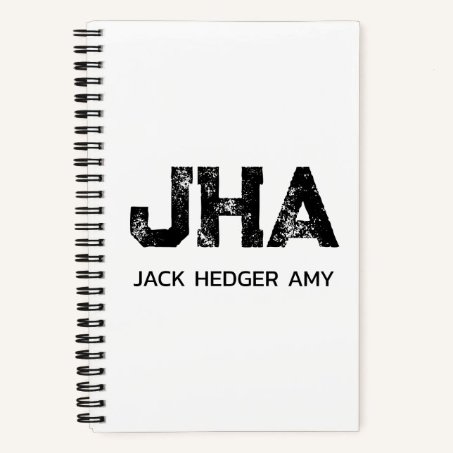 MINIMALIST BLACK THREE LETTER MONOGRAM NAME WHITE NOTEBOOK (Front)