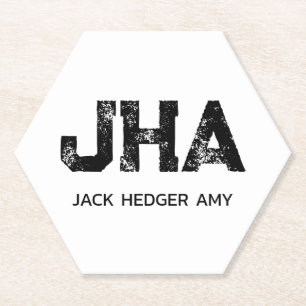 MINIMALIST BLACK THREE LETTER MONOGRAM NAME WHITE PAPER COASTER
