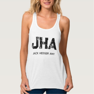 MINIMALIST BLACK THREE LETTER MONOGRAM NAME WHITE SINGLET