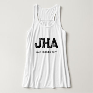 MINIMALIST BLACK THREE LETTER MONOGRAM NAME WHITE SINGLET