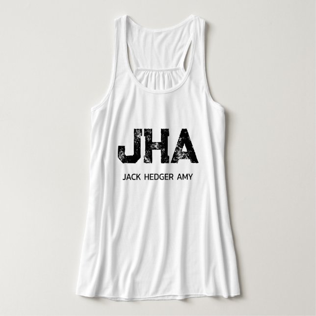 MINIMALIST BLACK THREE LETTER MONOGRAM NAME WHITE SINGLET (Design Front)