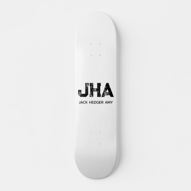 MINIMALIST BLACK THREE LETTER MONOGRAM NAME WHITE SKATEBOARD (Front)
