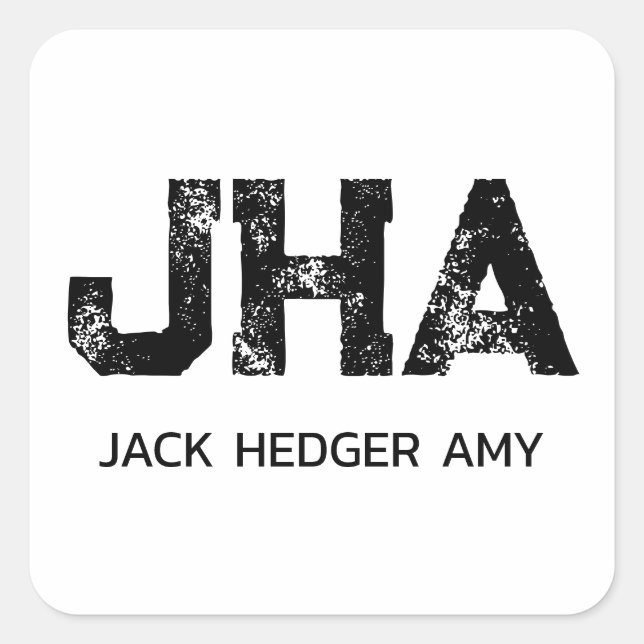 MINIMALIST BLACK THREE LETTER MONOGRAM NAME WHITE SQUARE STICKER (Front)