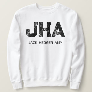 MINIMALIST BLACK THREE LETTER MONOGRAM NAME WHITE SWEATSHIRT