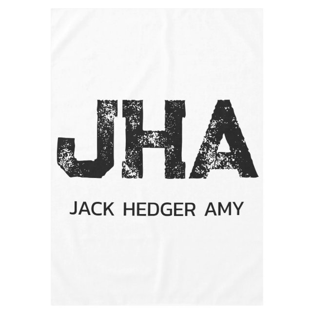 MINIMALIST BLACK THREE LETTER MONOGRAM NAME WHITE TABLECLOTH (Front)